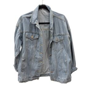 Light Wash Oversized Denim Trucker Jacket Boyfriend Fit Blue S